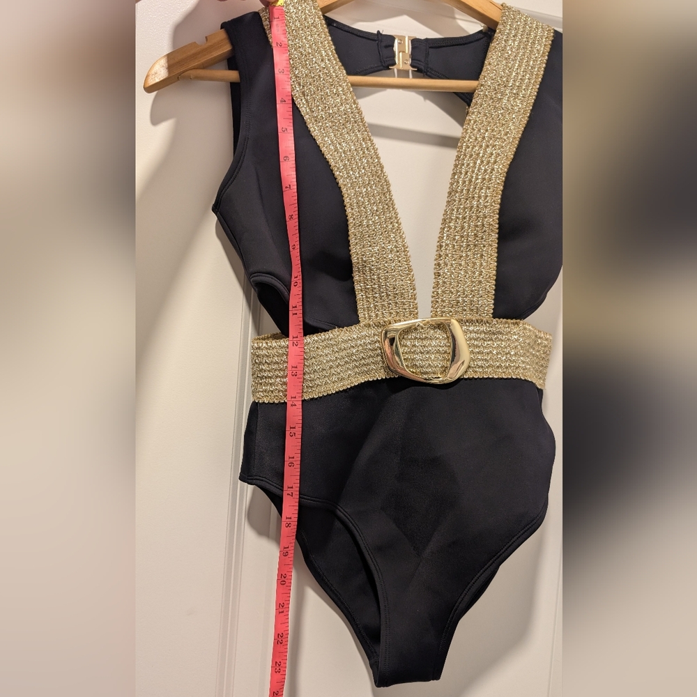 River Island Black & Gold Swimsuit Buckle Plunge - Never Worn - Picture 8 of 10